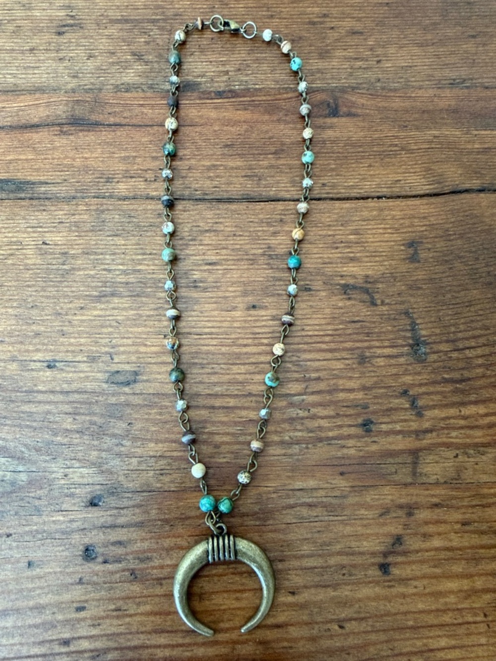 New Boho Beaded Crescent Pendant Necklace Handmade